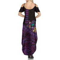 Hawaiian Abstract Sea Turtle Summer Maxi Dress Polynesian Tapa Art and Kakau Tattoo Purple WaterColor - Polynesian Pride