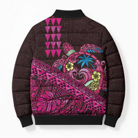 Hawaiian Abstract Sea Turtle Bomber Puffer Jacket Polynesian Tapa Art and Kakau Tattoo Pink WaterColor - Polynesian Pride