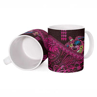 Hawaiian Abstract Sea Turtle Ceramic Mug Polynesian Tapa Art and Kakau Tattoo Pink WaterColor - Polynesian Pride