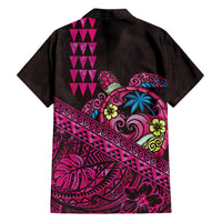 Hawaiian Abstract Sea Turtle Family Matching Long Sleeve Bodycon Dress and Hawaiian Shirt Polynesian Tapa Art and Kakau Tattoo Pink WaterColor - Polynesian Pride