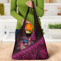 Hawaiian Abstract Sea Turtle Grocery Bag Polynesian Tapa Art and Kakau Tattoo Pink WaterColor - Polynesian Pride