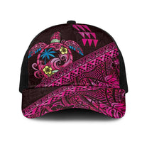 Hawaiian Abstract Sea Turtle Mesh Trucker Cap Polynesian Tapa Art and Kakau Tattoo Pink WaterColor - Polynesian Pride