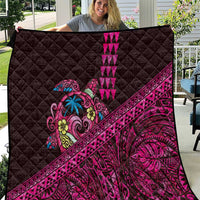 Hawaiian Abstract Sea Turtle Quilt Polynesian Tapa Art and Kakau Tattoo Pink WaterColor - Polynesian Pride