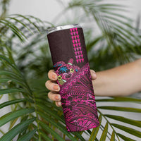 Hawaiian Abstract Sea Turtle Skinny Tumbler Polynesian Tapa Art and Kakau Tattoo Pink WaterColor - Polynesian Pride