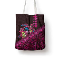 Hawaiian Abstract Sea Turtle Tote Bag Polynesian Tapa Art and Kakau Tattoo Pink WaterColor - Polynesian Pride