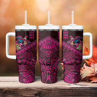Hawaiian Abstract Sea Turtle Tumbler With Handle Polynesian Tapa Art and Kakau Tattoo Pink WaterColor - Polynesian Pride
