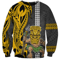 Hawaii Island Sweatshirt Hawaiian Warrior and Kakau Symbols Abstract Tattoo LT03 Unisex Yellow - Polynesian Pride