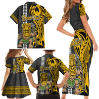 Custom Hawaii Island Family Matching Short Sleeve Bodycon Dress and Hawaiian Shirt Hawaiian Warrior and Kakau Symbols Abstract Tattoo LT03 - Polynesian Pride