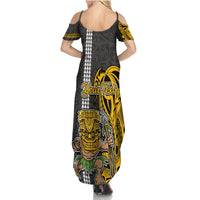 Custom Hawaii Island Summer Maxi Dress Hawaiian Warrior and Kakau Symbols Abstract Tattoo LT03 - Polynesian Pride