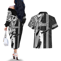 Hawaii Island Couples Matching Off The Shoulder Long Sleeve Dress and Hawaiian Shirt Hawaiian King and Kakau Symbols Abstract Shoulder Tattoo LT03 - Polynesian Pride