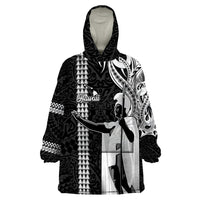 Hawaii Island Wearable Blanket Hoodie Hawaiian King and Kakau Symbols Abstract Shoulder Tattoo LT03 One Size Black - Polynesian Pride