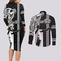Custom Hawaii Island Couples Matching Long Sleeve Bodycon Dress and Long Sleeve Button Shirts Hawaiian King and Kakau Symbols Abstract Shoulder Tattoo LT03 - Polynesian Pride