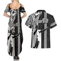Custom Hawaii Island Couples Matching Summer Maxi Dress and Hawaiian Shirt Hawaiian King and Kakau Symbols Abstract Shoulder Tattoo LT03 - Polynesian Pride