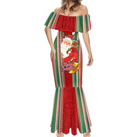 Kiribati Christmas Mermaid Dress Santa With Gift Bag Behind Ribbons Seamless Red Maori LT03 - Polynesian Pride