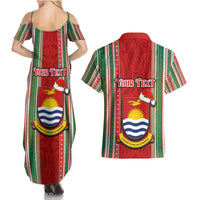 Custom Kiribati Christmas Couples Matching Summer Maxi Dress and Hawaiian Shirt Santa With Gift Bag Behind Ribbons Seamless Red Maori LT03 - Polynesian Pride