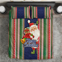 Kiribati Christmas Bedding Set Santa With Gift Bag Behind Ribbons Seamless Blue Maori LT03 Blue - Polynesian Pride