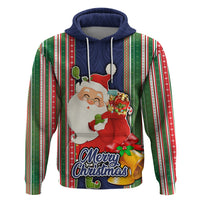 Kiribati Christmas Hoodie Santa With Gift Bag Behind Ribbons Seamless Blue Maori LT03 Blue - Polynesian Pride