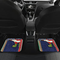 Custom Kiribati Christmas Car Mats Santa With Gift Bag Behind Ribbons Seamless Blue Maori LT03 - Polynesian Pride
