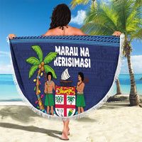 Fiji Marau na Kerisimasi Beach Blanket Christmas Collared Lory - Fiji Emblems and Xmas Palm Tree Tapa Art Pattern LT03 - Polynesian Pride