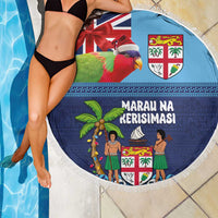 Fiji Marau na Kerisimasi Beach Blanket Christmas Collared Lory - Fiji Emblems and Xmas Palm Tree Tapa Art Pattern LT03 - Polynesian Pride