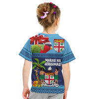 Fiji Marau na Kerisimasi Kid T Shirt Christmas Collared Lory - Fiji Emblems and Xmas Palm Tree Tapa Art Pattern LT03 - Polynesian Pride