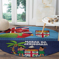 Fiji Marau na Kerisimasi Round Carpet Christmas Collared Lory - Fiji Emblems and Xmas Palm Tree Tapa Art Pattern