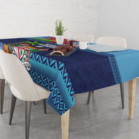 Fiji Marau na Kerisimasi Tablecloth Christmas Collared Lory - Fiji Emblems and Xmas Palm Tree Tapa Art Pattern