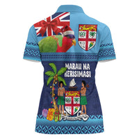 Fiji Marau na Kerisimasi Women Polo Shirt Christmas Collared Lory - Fiji Emblems and Xmas Palm Tree Tapa Art Pattern LT03 - Polynesian Pride