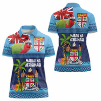 Fiji Marau na Kerisimasi Women Polo Shirt Christmas Collared Lory - Fiji Emblems and Xmas Palm Tree Tapa Art Pattern LT03 - Polynesian Pride