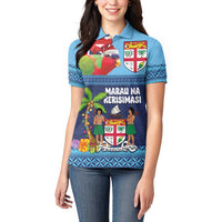 Fiji Marau na Kerisimasi Women Polo Shirt Christmas Collared Lory - Fiji Emblems and Xmas Palm Tree Tapa Art Pattern LT03 - Polynesian Pride