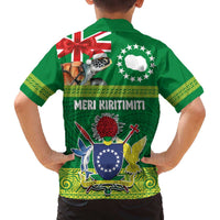 Cook Islands Meri Kiritimiti Family Matching Off The Shoulder Long Sleeve Dress and Hawaiian Shirt Christmas Turtle - Cooks Islands Emblems and Polynesian Art Pattern LT03 - Polynesian Pride
