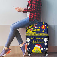 Niue Monuina e Kilisimasi Luggage Cover Christmas Uga - Niue Map and Emblem with Hiapo Art Pattern