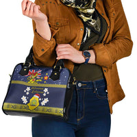 Niue Monuina e Kilisimasi Shoulder Handbag Christmas Uga - Niue Map and Emblem with Hiapo Art Pattern