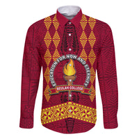 Tonga Beulah College Family Matching Mermaid Dress and Hawaiian Shirt Ngatu and Polynesian Pattern LT03 Dad's Shirt - Long Sleeve Red - Polynesian Pride