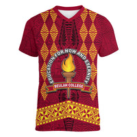Tonga Beulah College Women V Neck T Shirt Ngatu and Polynesian Pattern LT03 Female Red - Polynesian Pride