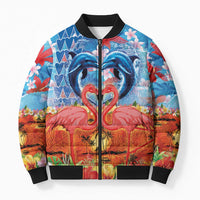 Hawaiian Love-Couple Dolphins and Flamingos Bomber Puffer Jacket - Polynesian Pride
