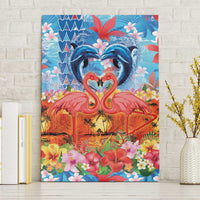 Hawaiian Love-Couple Dolphins and Flamingos Canvas Wall Art - Polynesian Pride