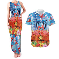 Hawaiian Love-Couple Dolphins and Flamingos Couples Matching Tank Maxi Dress and Hawaiian Shirt - Polynesian Pride