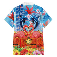 Hawaiian Love-Couple Dolphins and Flamingos Family Matching Long Sleeve Bodycon Dress and Hawaiian Shirt - Polynesian Pride