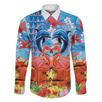 Hawaiian Love-Couple Dolphins and Flamingos Family Matching Long Sleeve Bodycon Dress and Hawaiian Shirt - Polynesian Pride