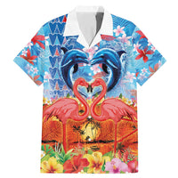 Hawaiian Love-Couple Dolphins and Flamingos Family Matching Mermaid Dress and Hawaiian Shirt - Polynesian Pride