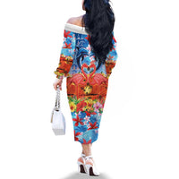 Hawaiian Love-Couple Dolphins and Flamingos Family Matching Off The Shoulder Long Sleeve Dress and Hawaiian Shirt - Polynesian Pride