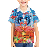 Hawaiian Love-Couple Dolphins and Flamingos Family Matching Off Shoulder Maxi Dress and Hawaiian Shirt - Polynesian Pride