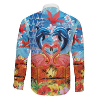Hawaiian Love-Couple Dolphins and Flamingos Family Matching Off Shoulder Short Dress and Hawaiian Shirt - Polynesian Pride