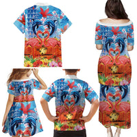 Hawaiian Love-Couple Dolphins and Flamingos Family Matching Puletasi and Hawaiian Shirt - Polynesian Pride