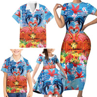 Hawaiian Love-Couple Dolphins and Flamingos Family Matching Short Sleeve Bodycon Dress and Hawaiian Shirt - Polynesian Pride