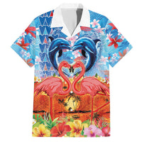 Hawaiian Love-Couple Dolphins and Flamingos Family Matching Short Sleeve Bodycon Dress and Hawaiian Shirt - Polynesian Pride