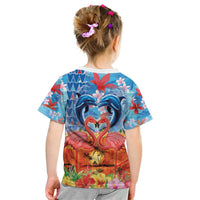 Hawaiian Love-Couple Dolphins and Flamingos Kid T Shirt - Polynesian Pride