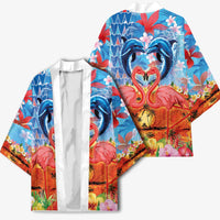 Hawaiian Love-Couple Dolphins and Flamingos Kimono - Polynesian Pride