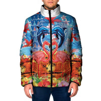 Hawaiian Love-Couple Dolphins and Flamingos Padded Jacket - Polynesian Pride